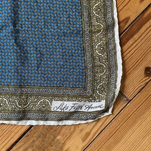 Saks Fifth Avenue Blue and Gold Paisley Silk Scarf